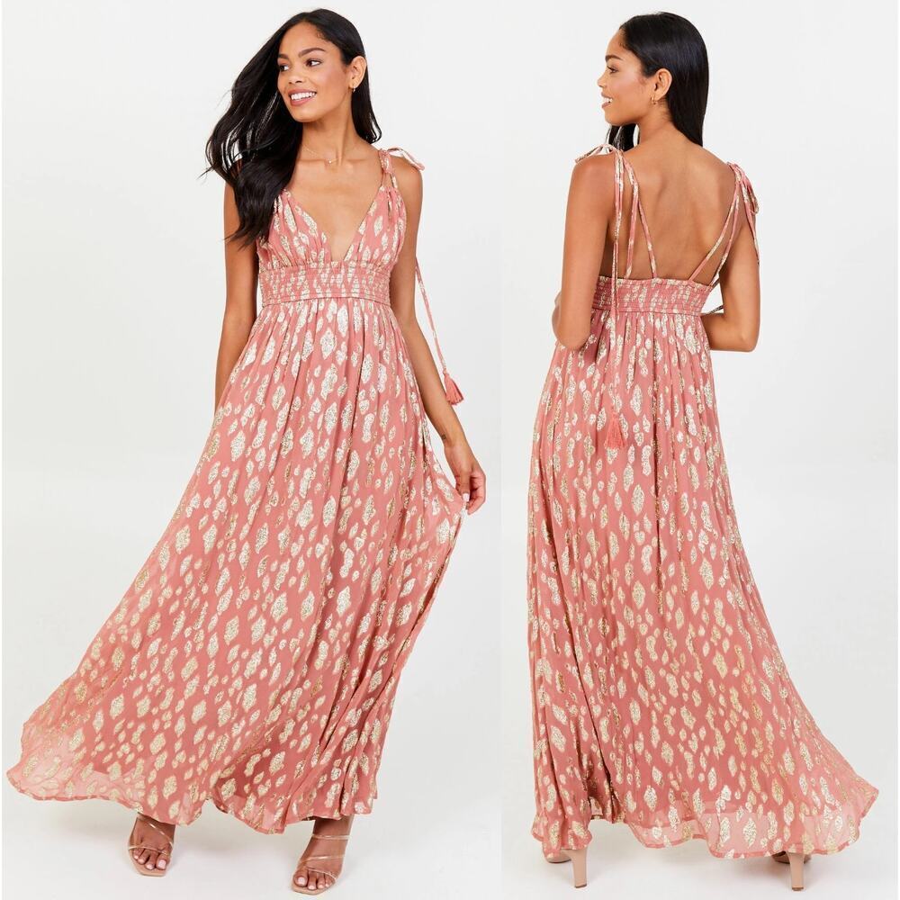 Altar'd State Dusty Coral Metallic Maxi Dress size Small
